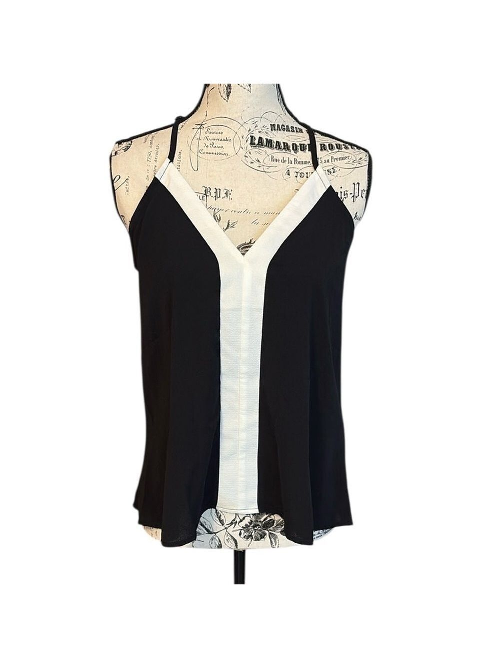Hope Horizon Bristol Black and White Camisole Tank Top V Neck Size S New